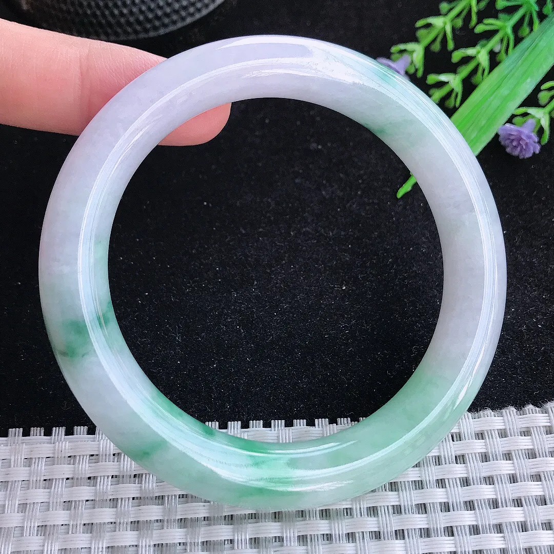 自然光60/10.8/10.5老坑精美温润飘花大圈口圆条手镯玉镯百搭