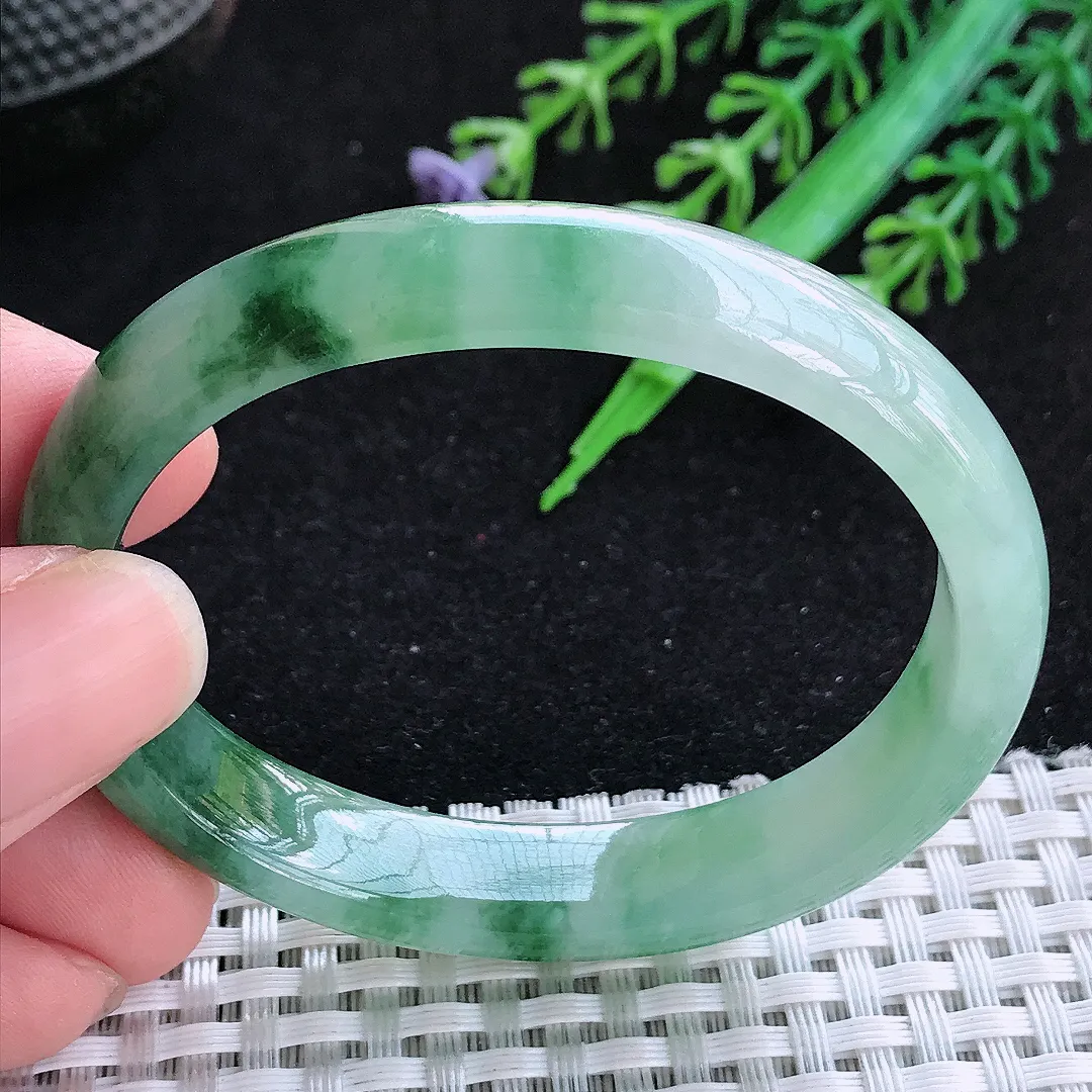自然光53/44/11/6.5小圈口老坑冰胶水灵飘花贵妃手镯玉镯百搭