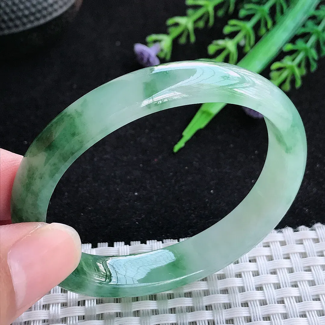 自然光53/44/11/6.5小圈口老坑冰胶水灵飘花贵妃手镯玉镯百搭
