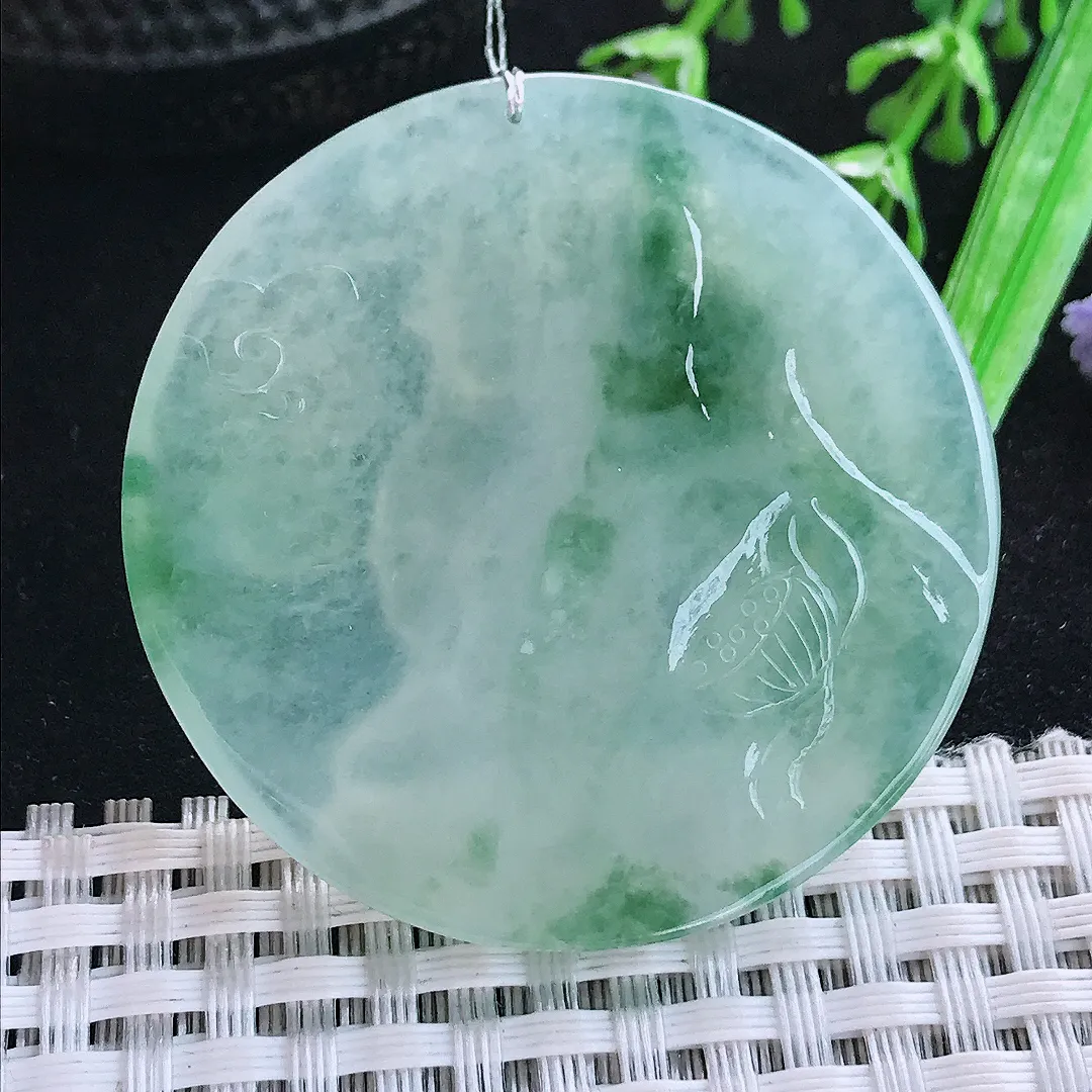 自然光45.7/5.8老坑冰胶果冻冰晴飘花普贤菩萨吊坠翡翠玉坠