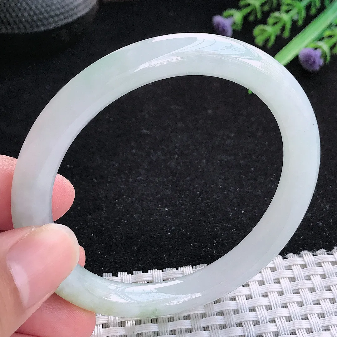 自然光56.5/9/8.6老坑冰润水灵飘黄翡圆条手镯玉镯百搭