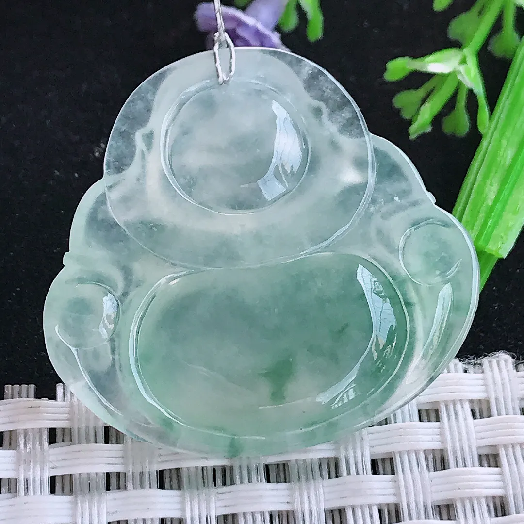 自然光31.6/33.9/6.2老坑冰种果冻胶冰晴飘花佛公吊坠翡翠玉坠