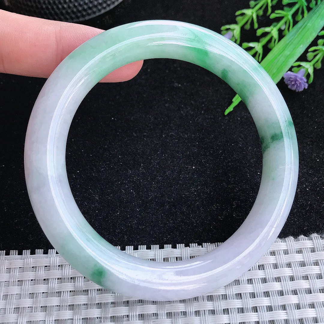 自然光60/10.8/10.5老坑精美温润飘花大圈口圆条手镯玉镯百搭