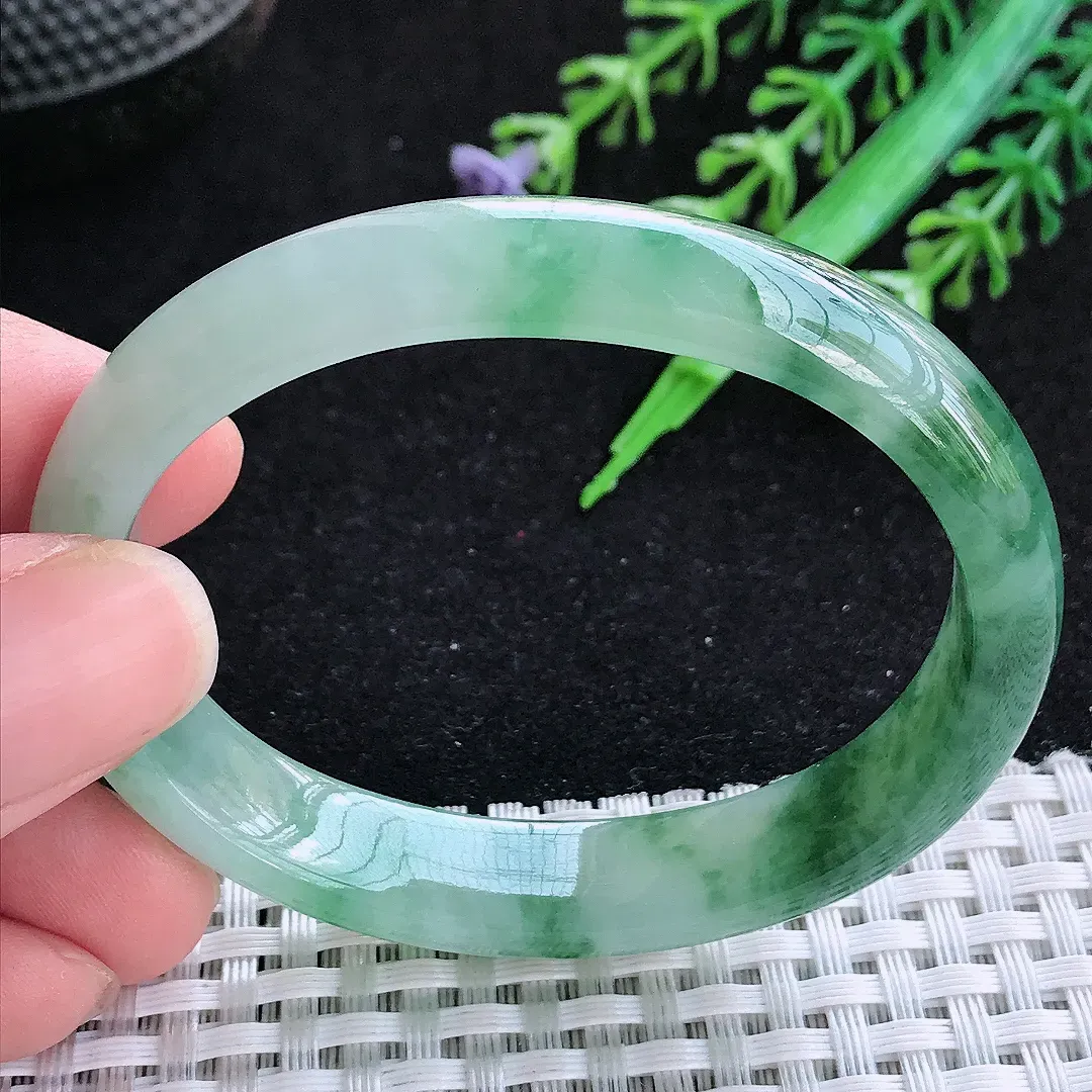自然光53/44/11/6.5小圈口老坑冰胶水灵飘花贵妃手镯玉镯百搭