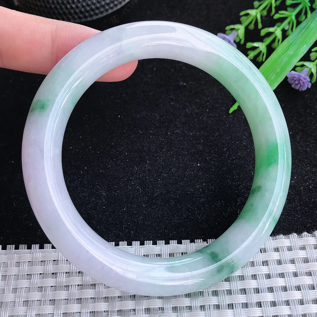 自然光60/10.8/10.5老坑精美温润飘花大圈口圆条手镯玉镯百搭
