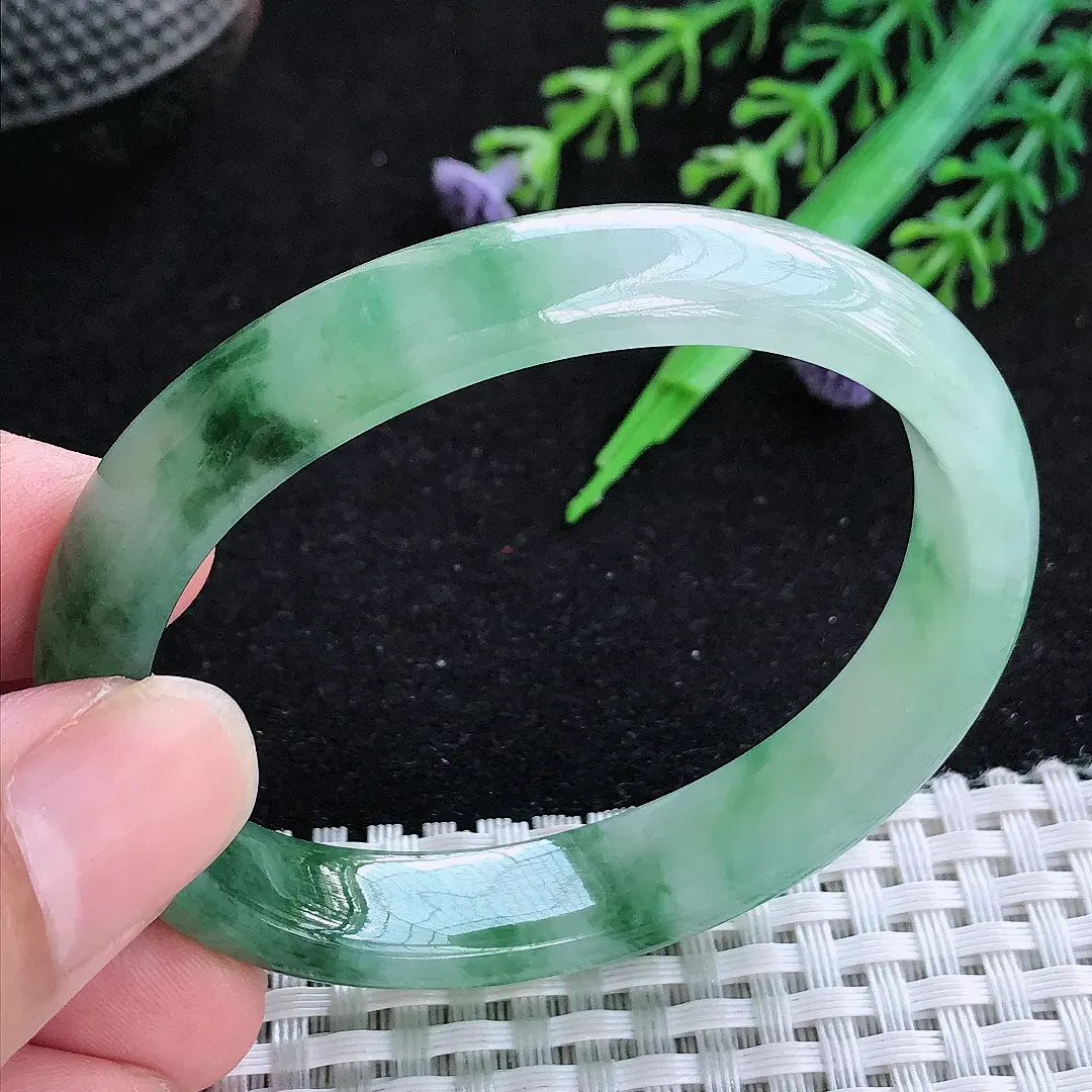 自然光53/44/11/6.5小圈口老坑冰胶水灵飘花贵妃手镯玉镯百搭