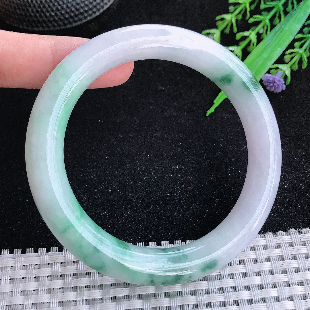 自然光60/10.8/10.5老坑精美温润飘花大圈口圆条手镯玉镯百搭
