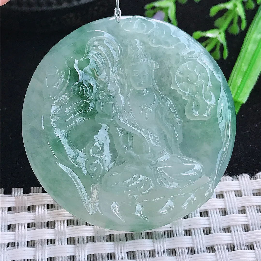 自然光45.7/5.8老坑冰胶果冻冰晴飘花普贤菩萨吊坠翡翠玉坠