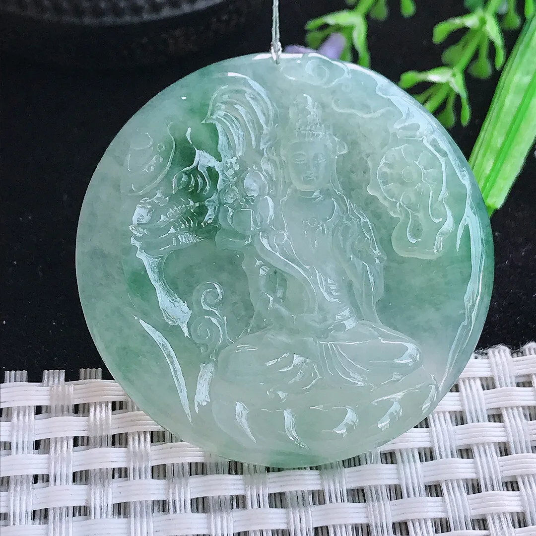 自然光45.7/5.8老坑冰胶果冻冰晴飘花普贤菩萨吊坠翡翠玉坠