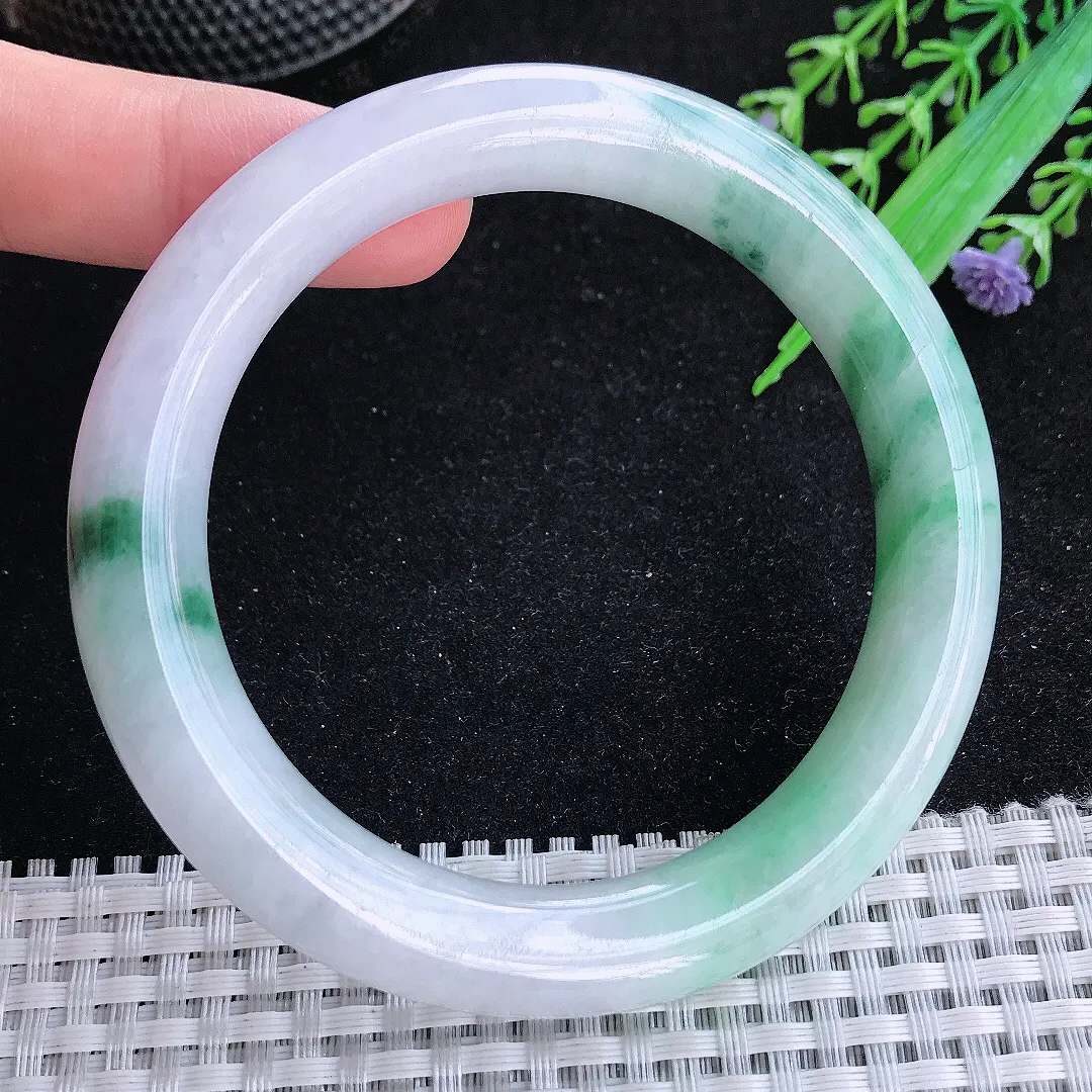 自然光60/10.8/10.5老坑精美温润飘花大圈口圆条手镯玉镯百搭