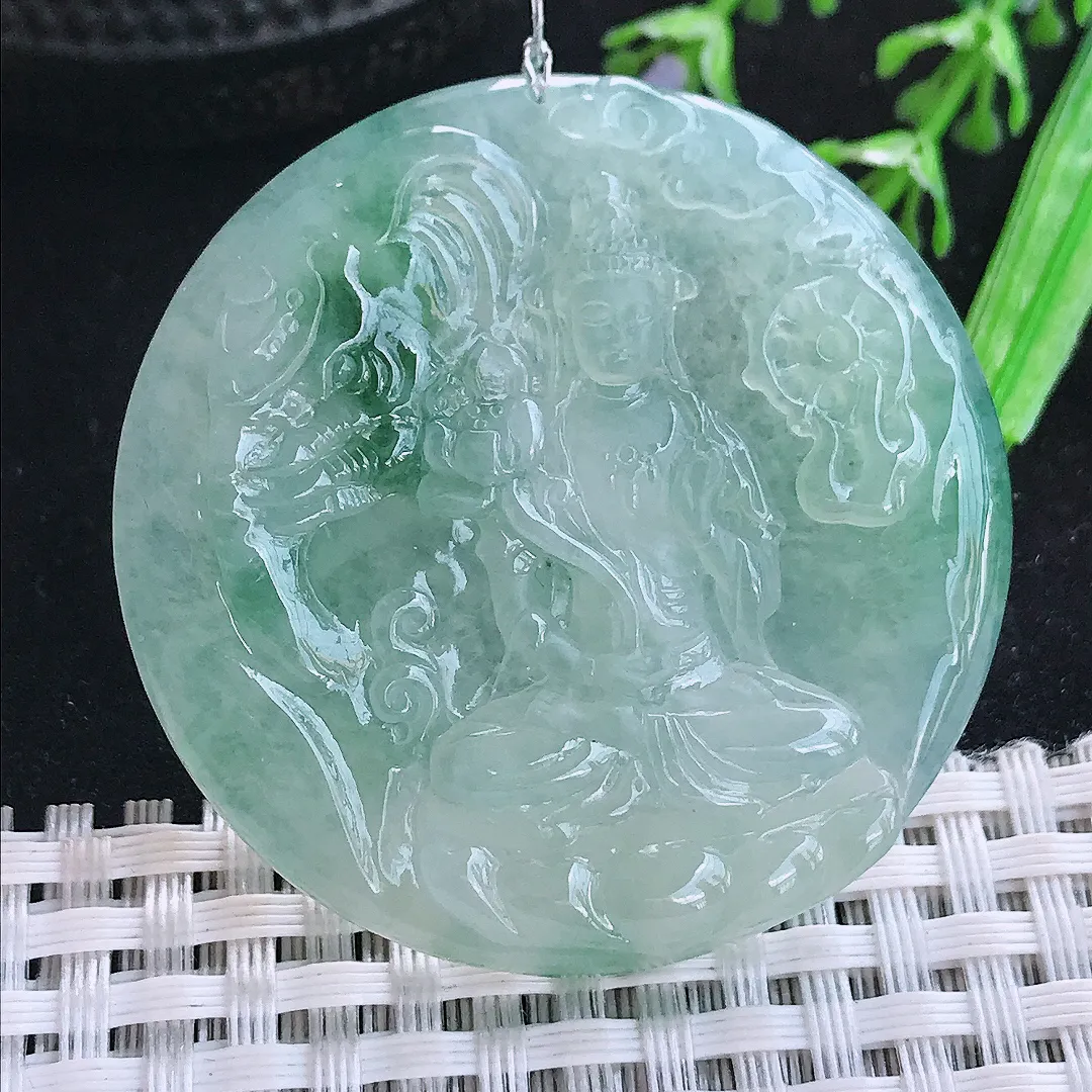自然光45.7/5.8老坑冰胶果冻冰晴飘花普贤菩萨吊坠翡翠玉坠