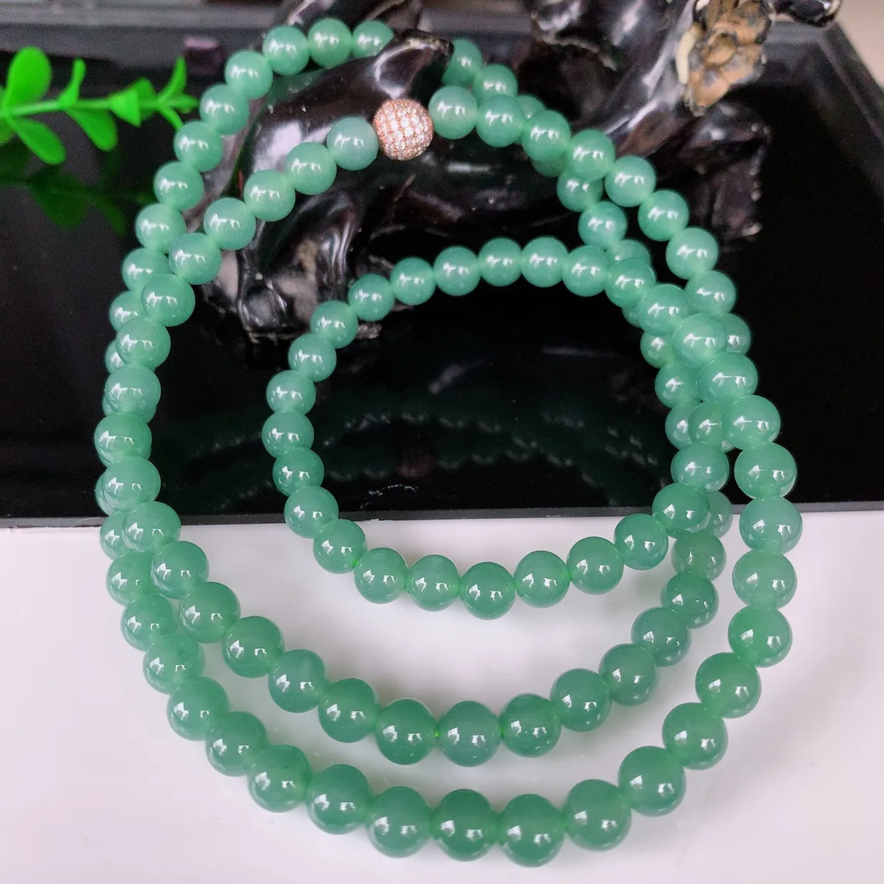 自然光实拍，天然翡翠A货，冰种蓝水翡翠珠链，圆珠项链，取一尺寸6.5mm#001.1