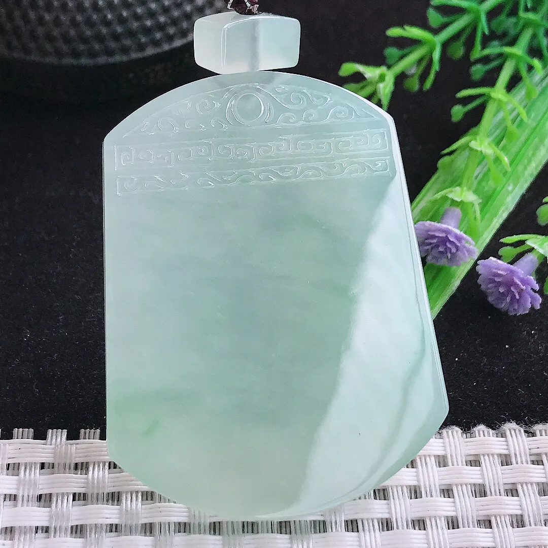 自然光53.5/41.7/5.6老坑冰胶果冻冰晴绿仿古无事牌吊坠翡翠玉坠