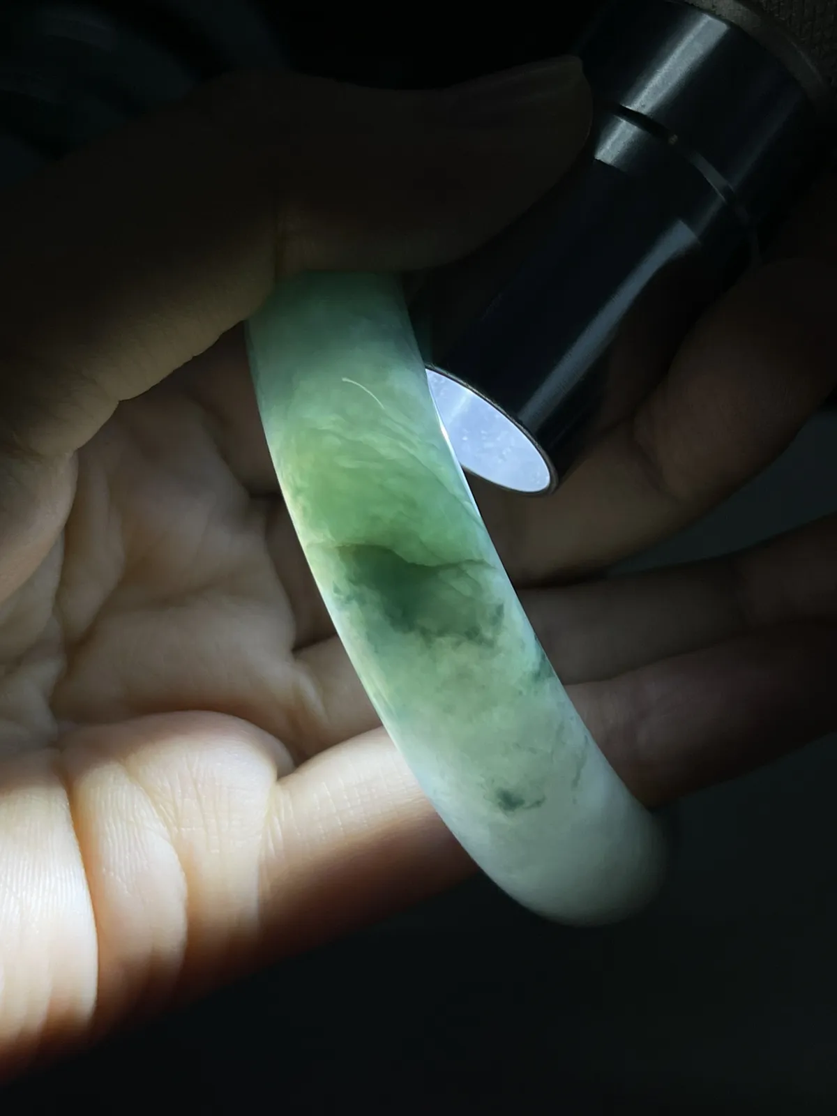 正圈53.2圈口，翡翠糯化种飘花手镯