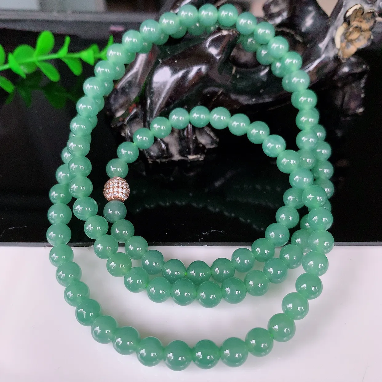自然光实拍，天然翡翠A货，冰种蓝水翡翠珠链，圆珠项链，取一尺寸6.5mm#001.1