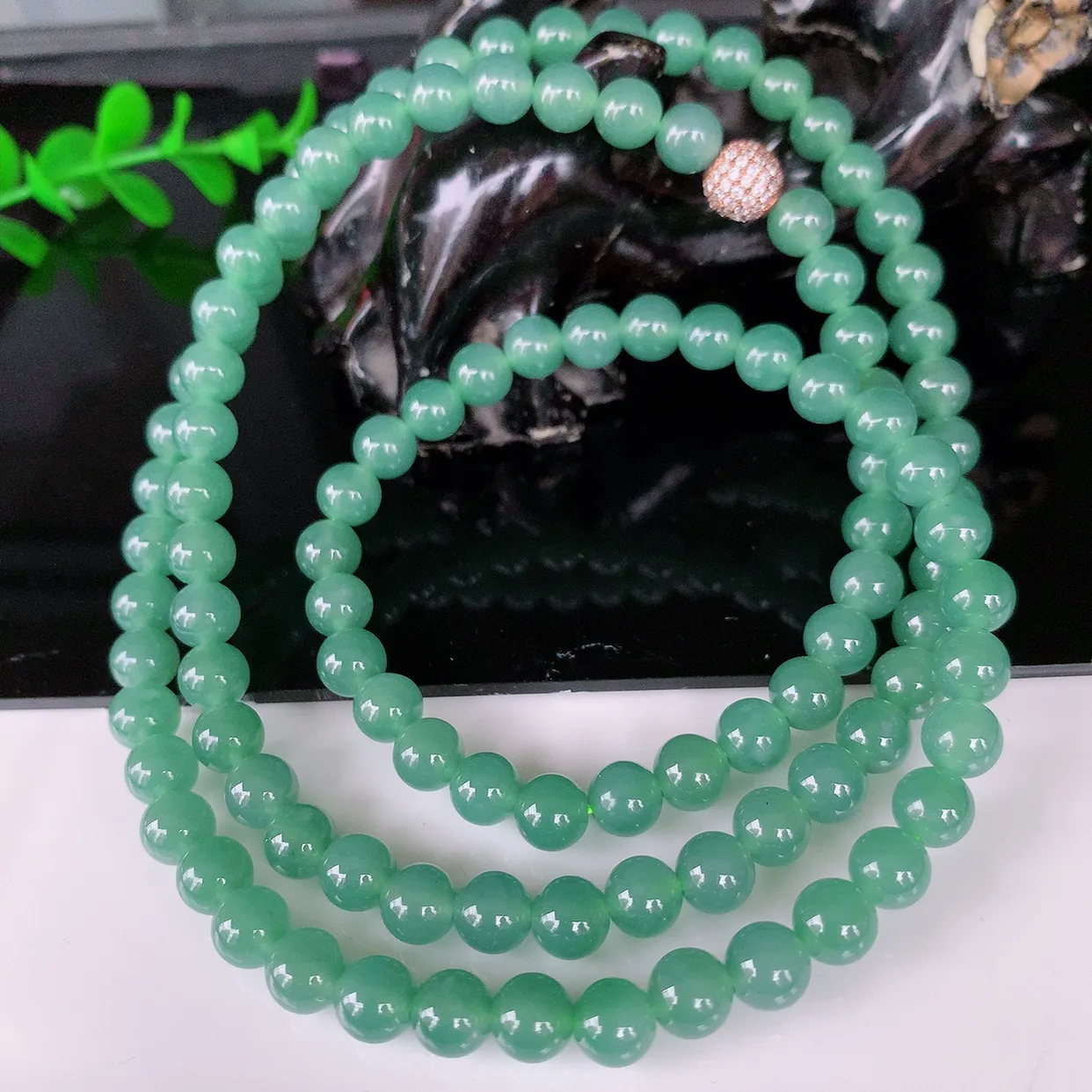 自然光实拍，天然翡翠A货，冰种蓝水翡翠珠链，圆珠项链，取一尺寸6.5mm#001.1