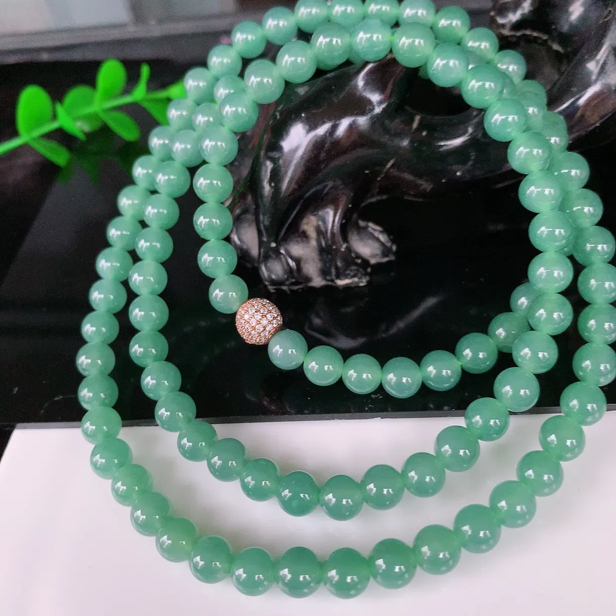 自然光实拍，天然翡翠A货，冰种蓝水翡翠珠链，圆珠项链，取一尺寸6.5mm#001.1