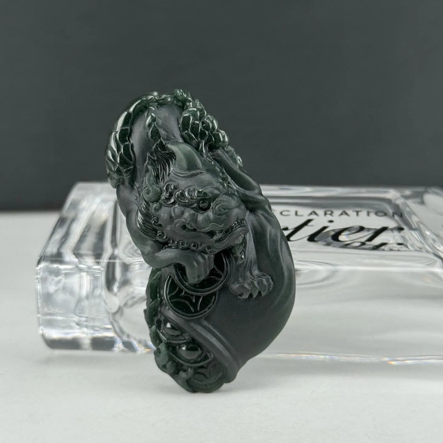 精品墨翠貔貅挂件 种好色正 黑度可以 打灯通透 油性十足 尺寸52.4