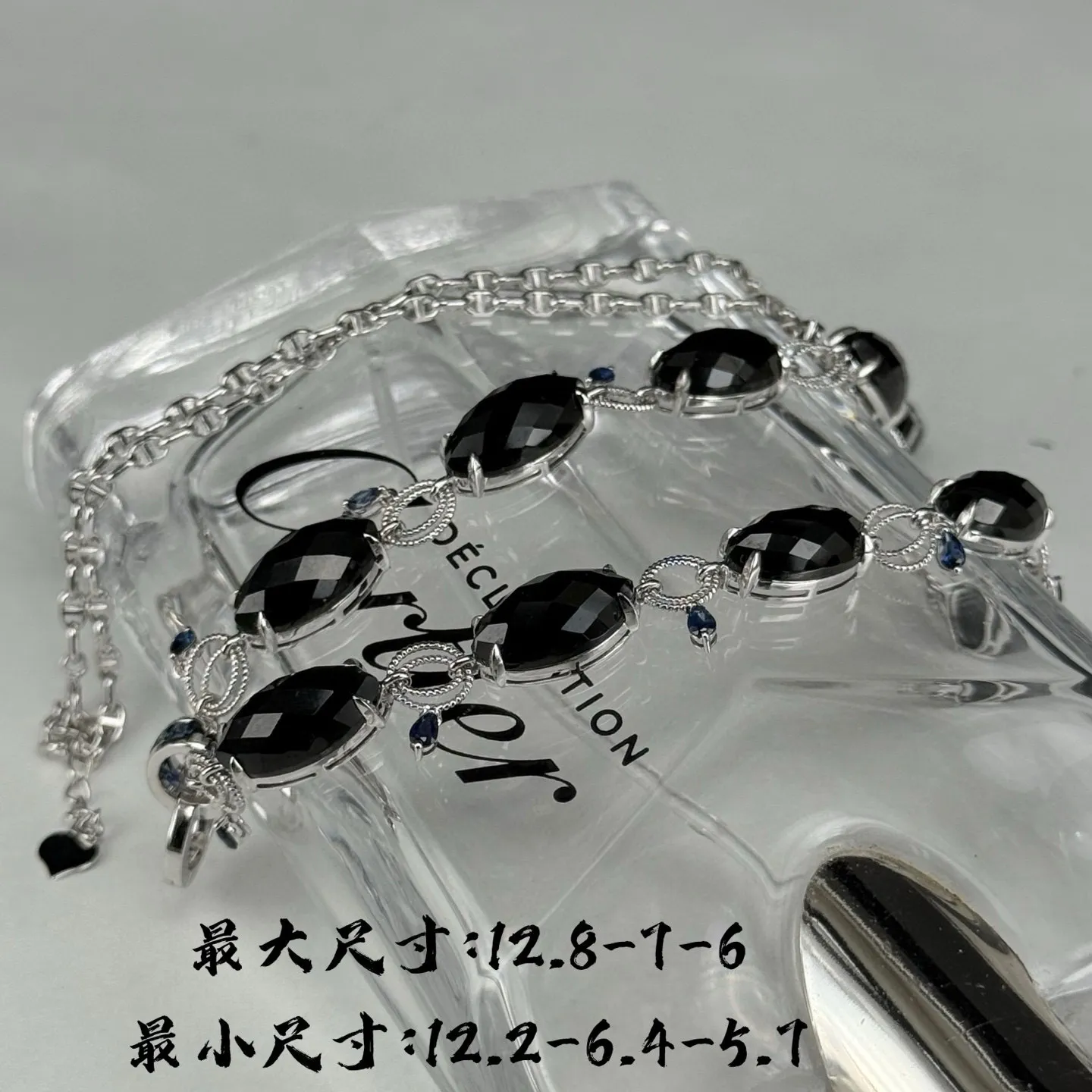 精品18k墨翠项链 种好色正 黑度极好 打灯通透 重金豪镶 尺寸12.8