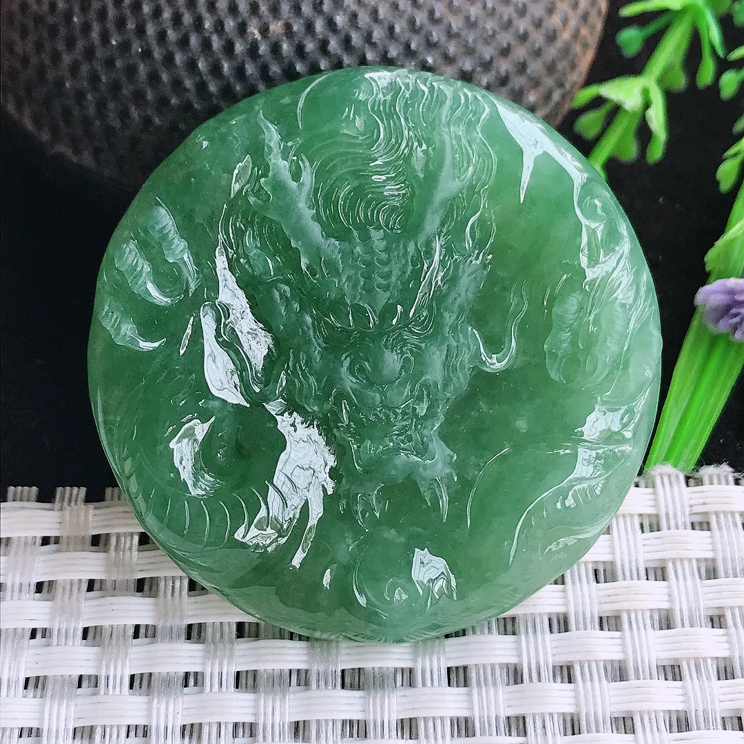 自然光45.5/7.8老坑冰胶水灵冰晴满绿龙牌吊坠翡翠玉坠