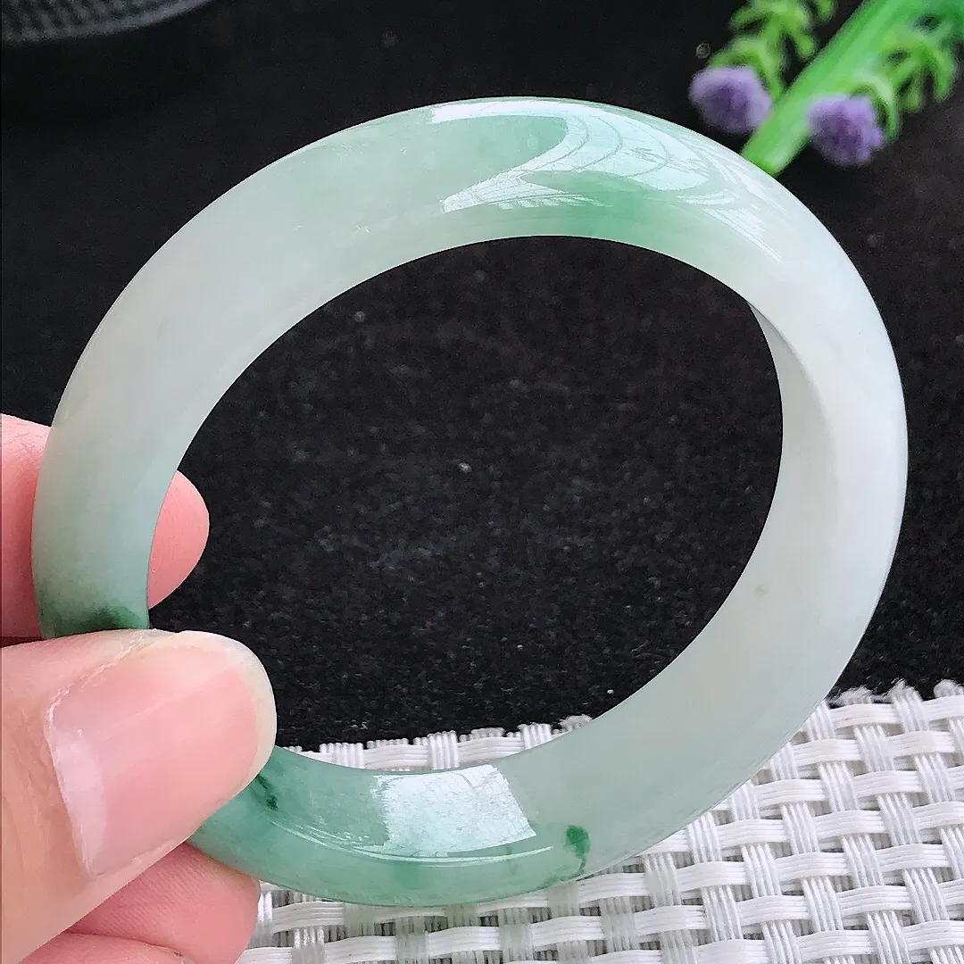 自然光51.8/12.6/7.7老坑冰润水灵飘花手镯小圈口玉镯百搭