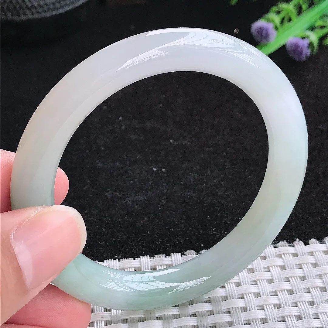 自然光52/9/9.2老坑冰胶水灵飘花圆条手镯玉镯百搭