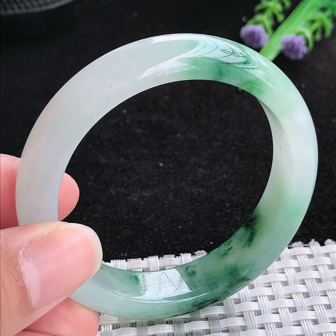自然光51.8/12.6/7.7老坑冰润水灵飘花手镯小圈口玉镯百搭