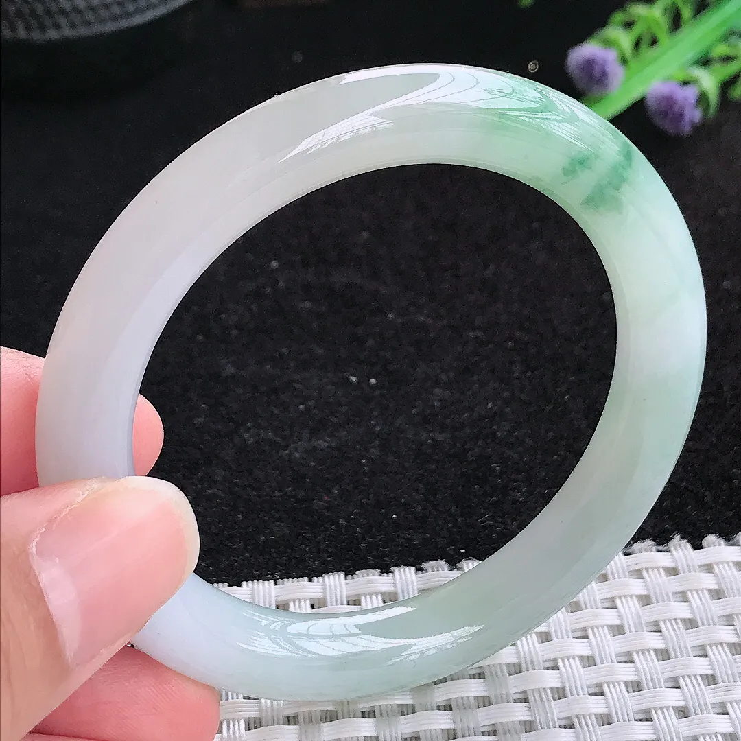 自然光52/9/9.2老坑冰胶水灵飘花圆条手镯玉镯百搭