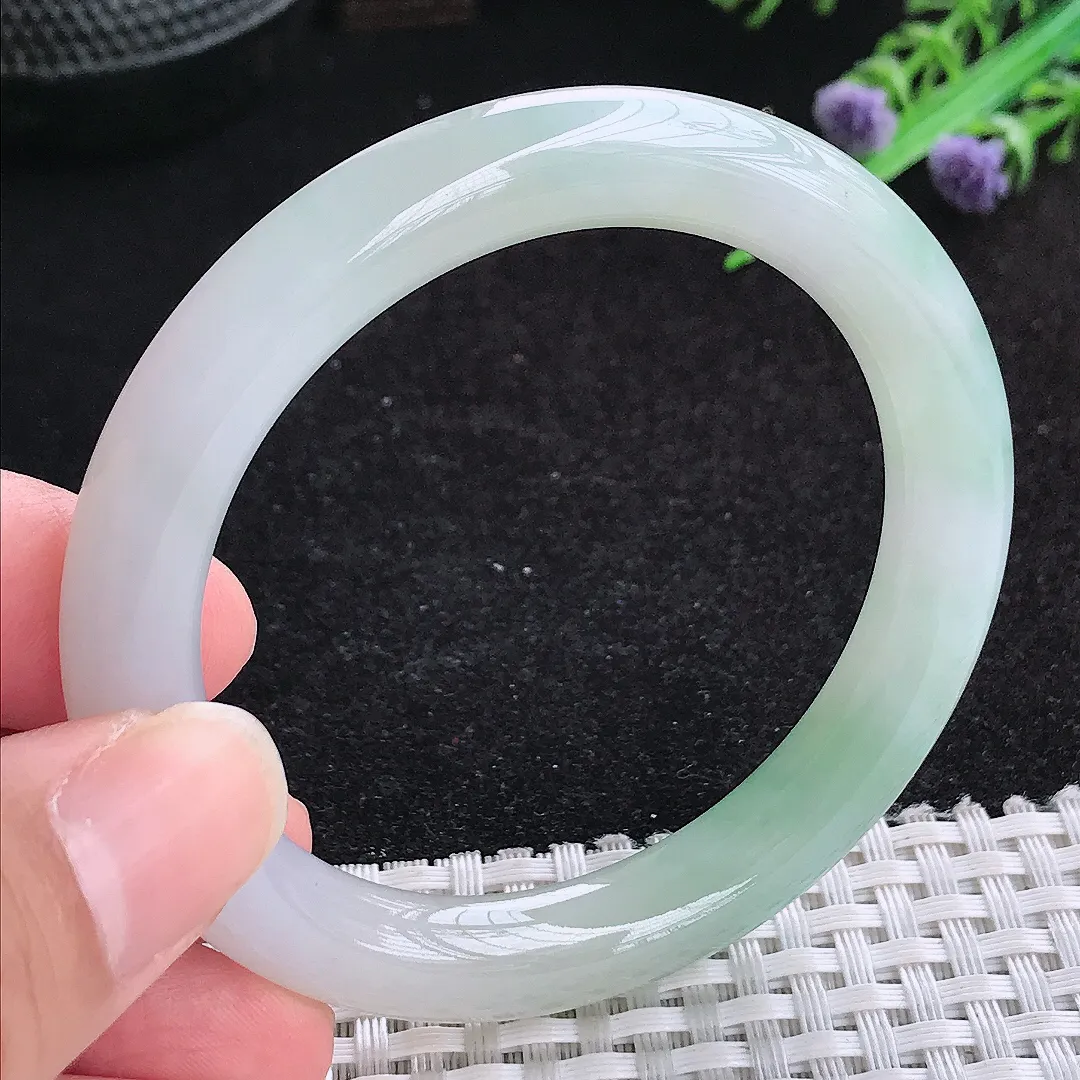 自然光52/9/9.2老坑冰胶水灵飘花圆条手镯玉镯百搭