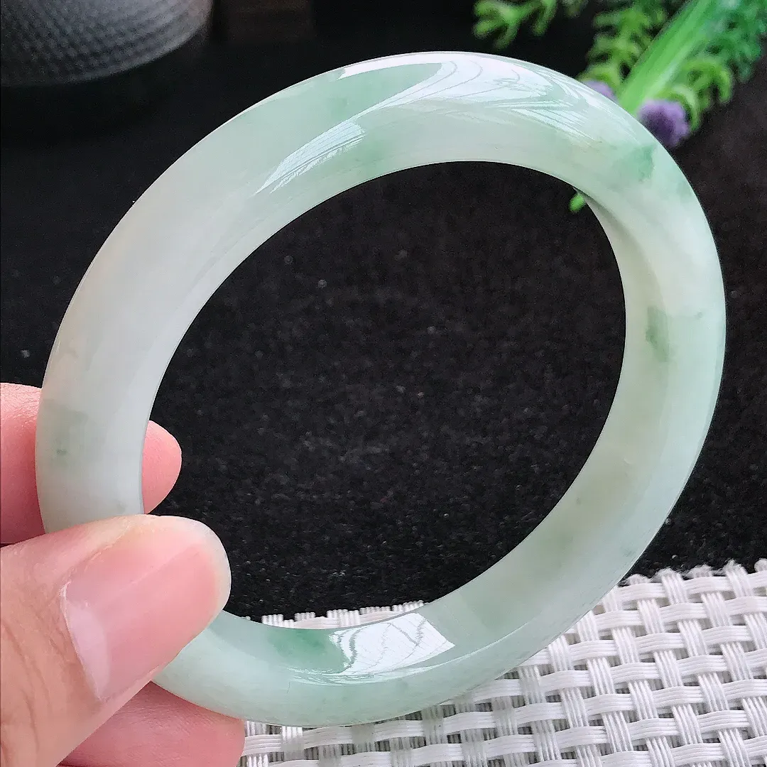 自然光60/11.5/9.3老坑冰润水灵飘花大圈口手镯玉镯百搭妈妈