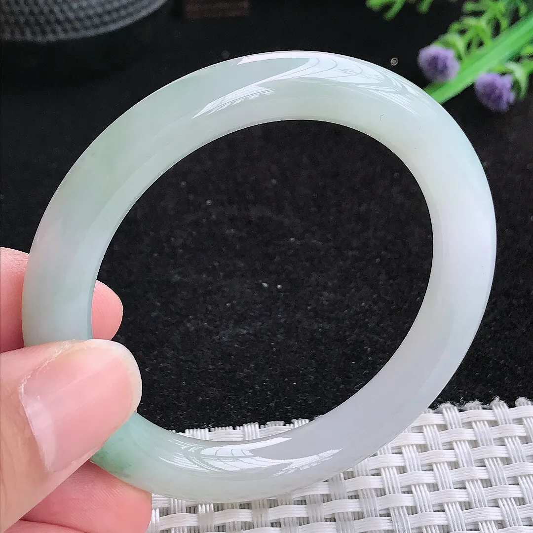 自然光52/9/9.2老坑冰胶水灵飘花圆条手镯玉镯百搭