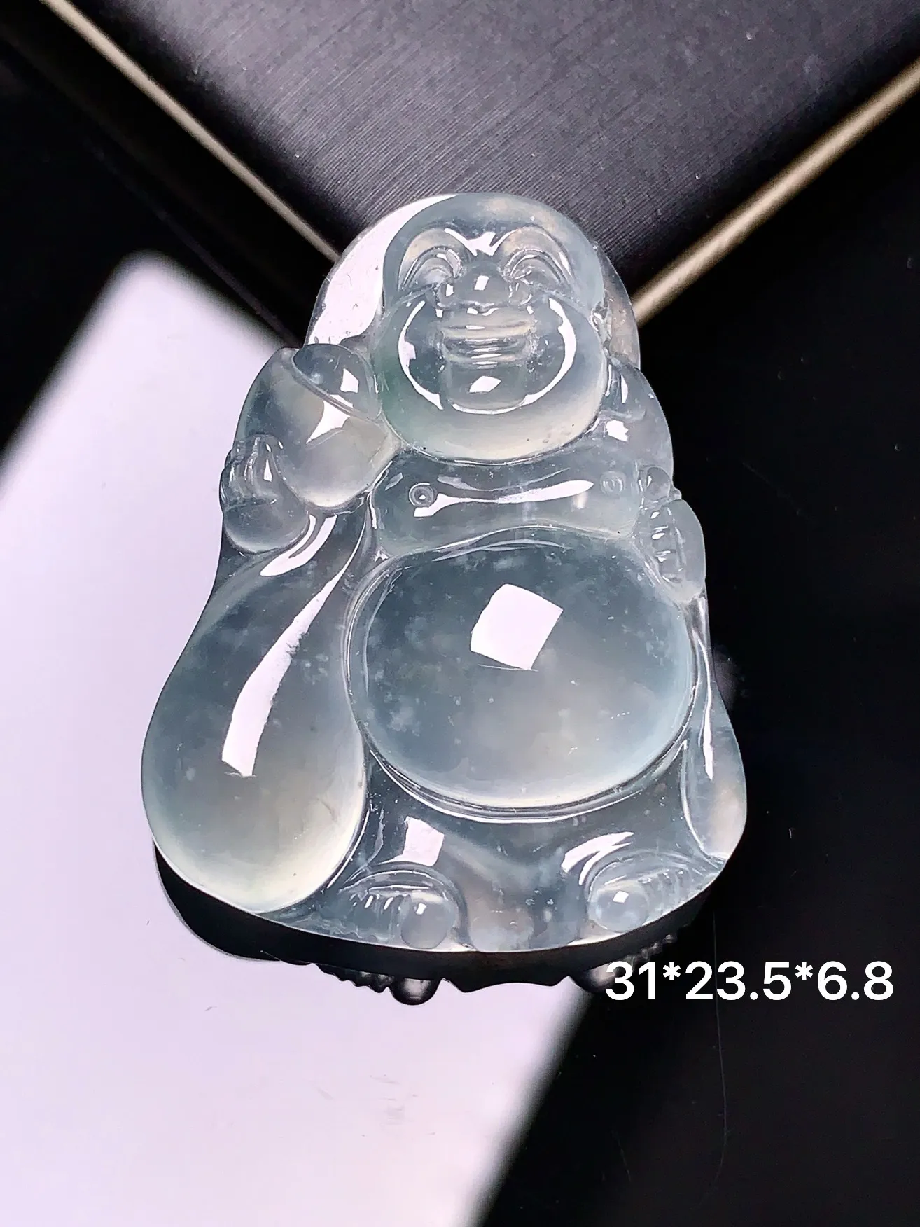 冰种佛公吊坠 玉质细腻 色泽清新艳丽 整体尺寸31*23.5*6.8