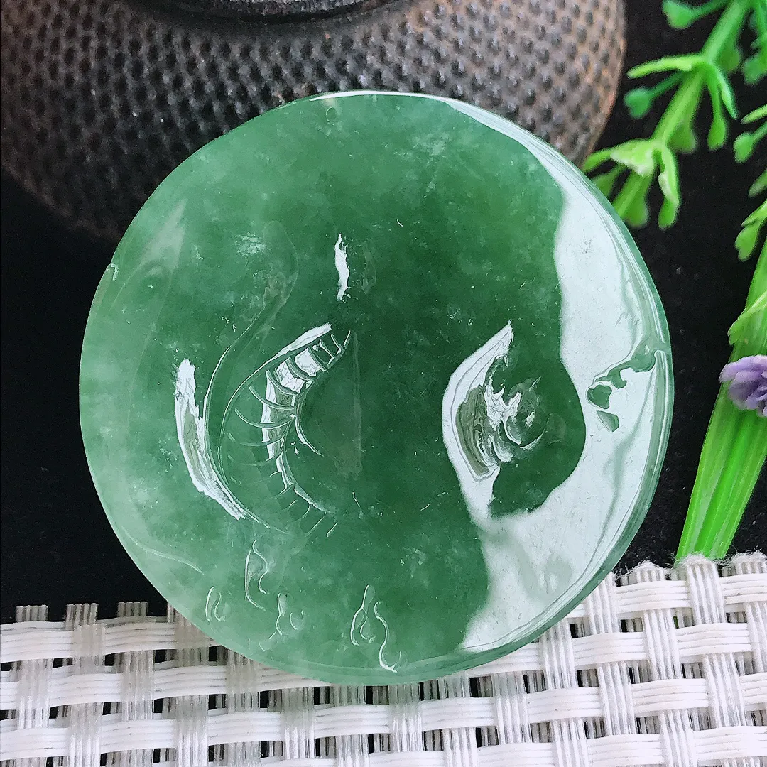 自然光45.5/7.8老坑冰胶水灵冰晴满绿龙牌吊坠翡翠玉坠