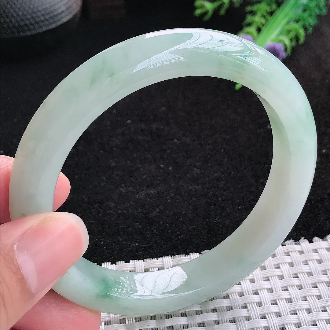 自然光60/11.5/9.3老坑冰润水灵飘花大圈口手镯玉镯百搭妈妈