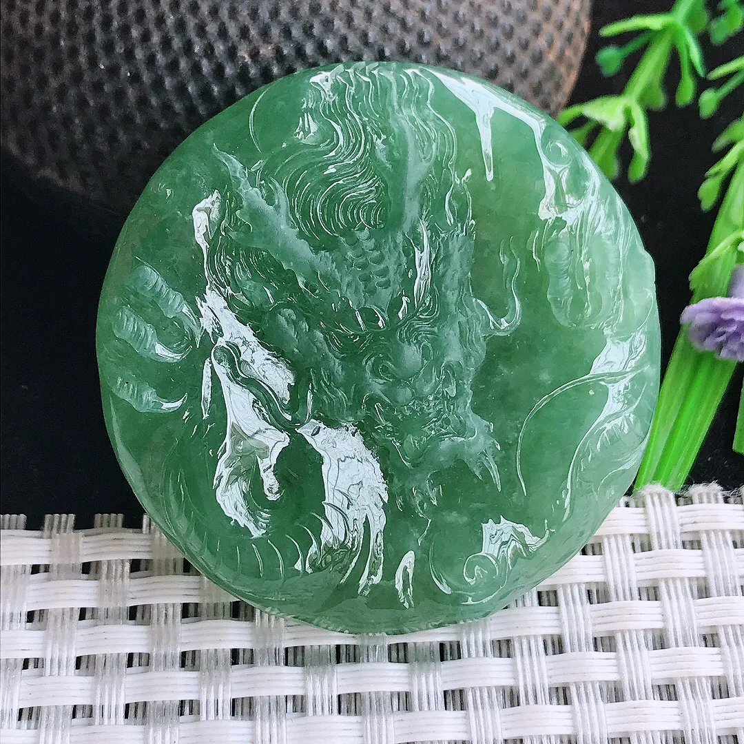 自然光45.5/7.8老坑冰胶水灵冰晴满绿龙牌吊坠翡翠玉坠