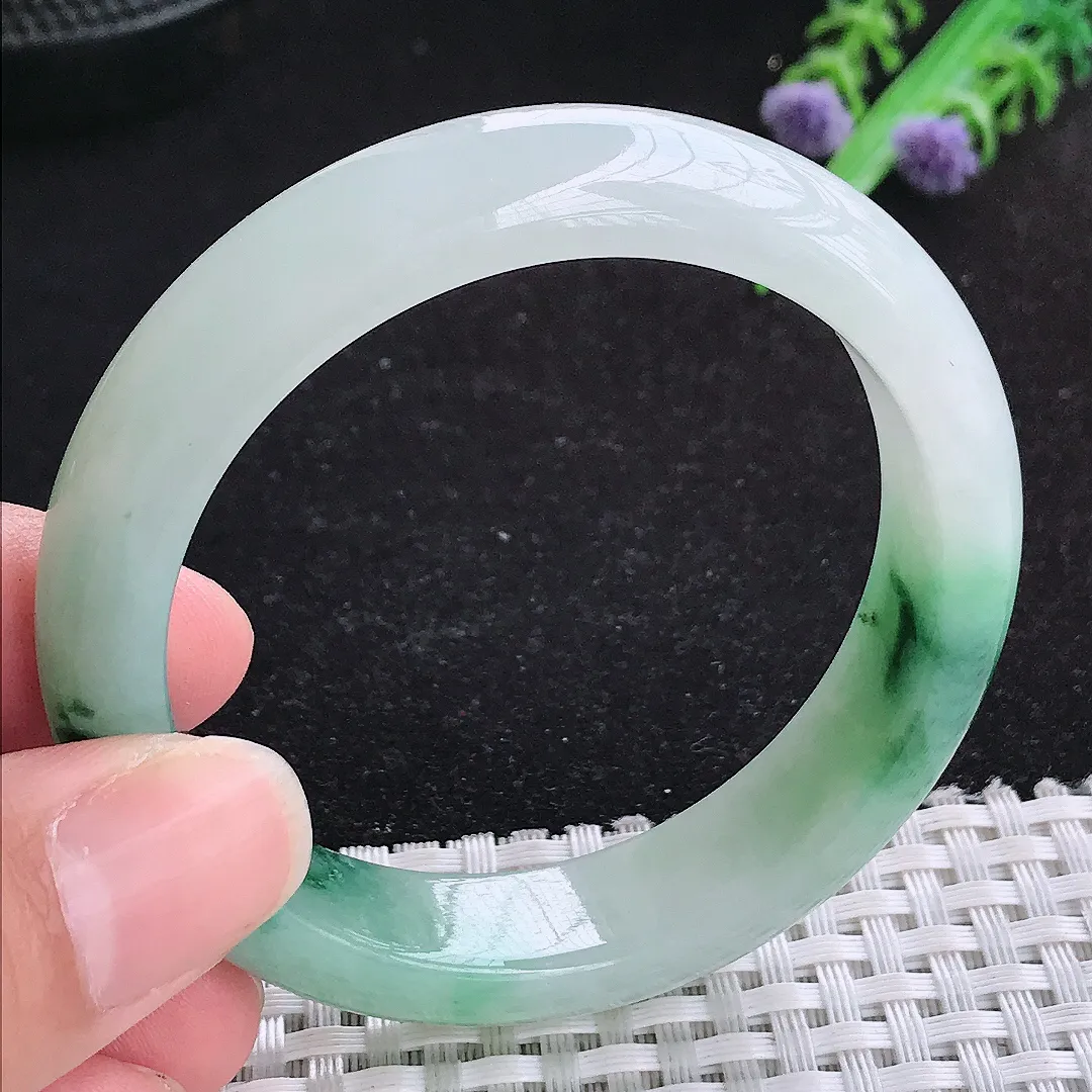 自然光51.8/12.6/7.7老坑冰润水灵飘花手镯小圈口玉镯百搭