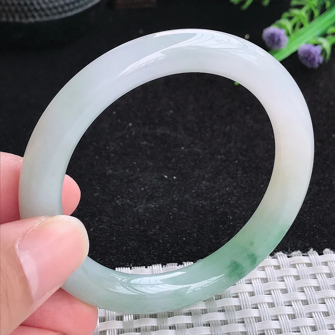 自然光52/9/9.2老坑冰胶水灵飘花圆条手镯玉镯百搭