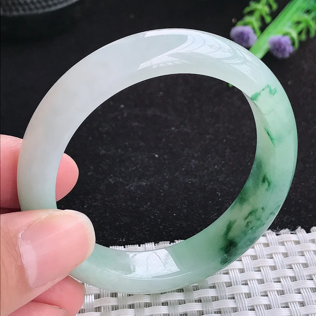 自然光51.8/12.6/7.7老坑冰润水灵飘花手镯小圈口玉镯百搭