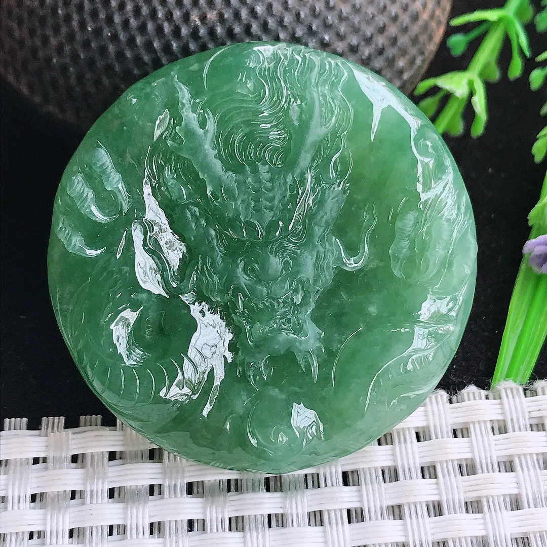 自然光45.5/7.8老坑冰胶水灵冰晴满绿龙牌吊坠翡翠玉坠