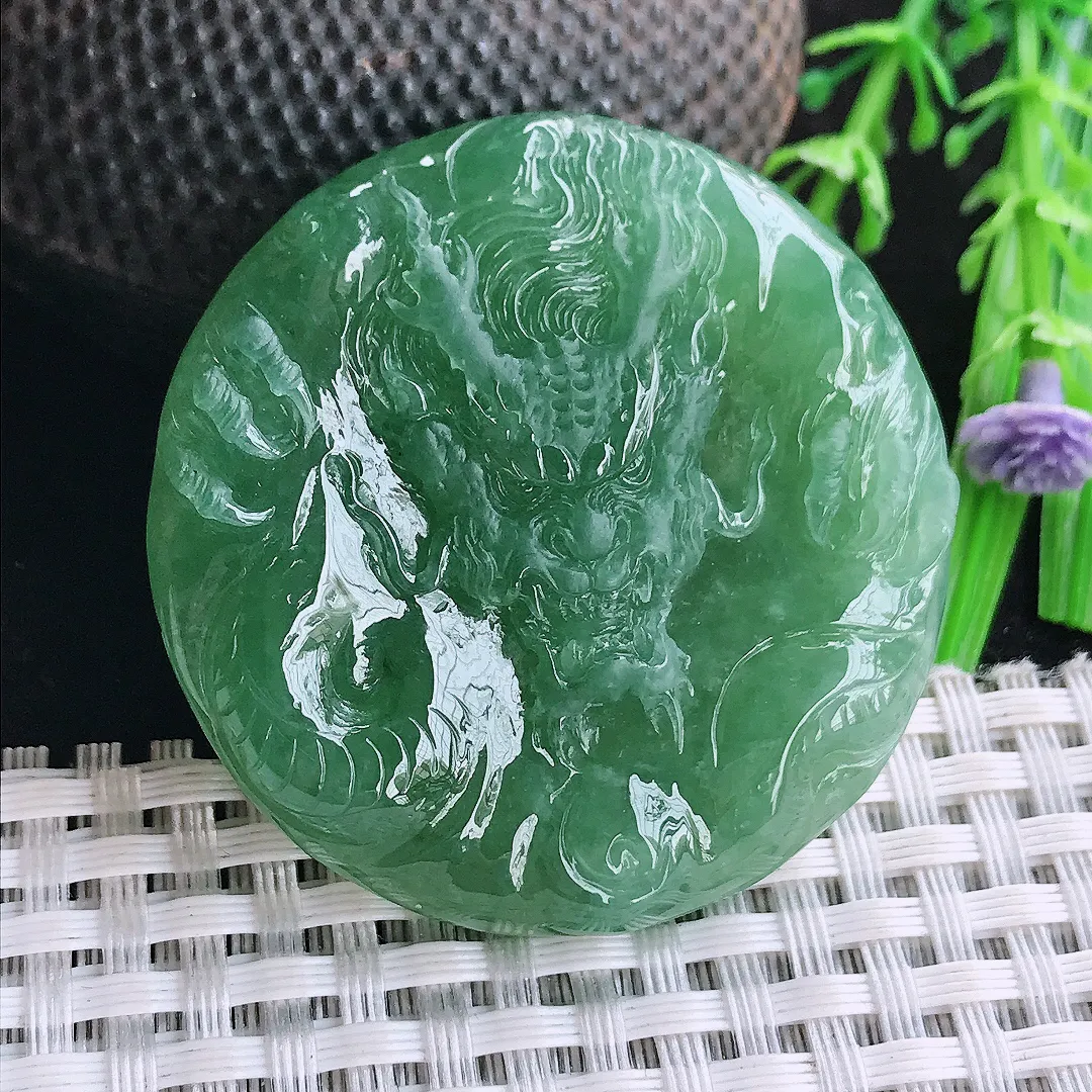 自然光45.5/7.8老坑冰胶水灵冰晴满绿龙牌吊坠翡翠玉坠