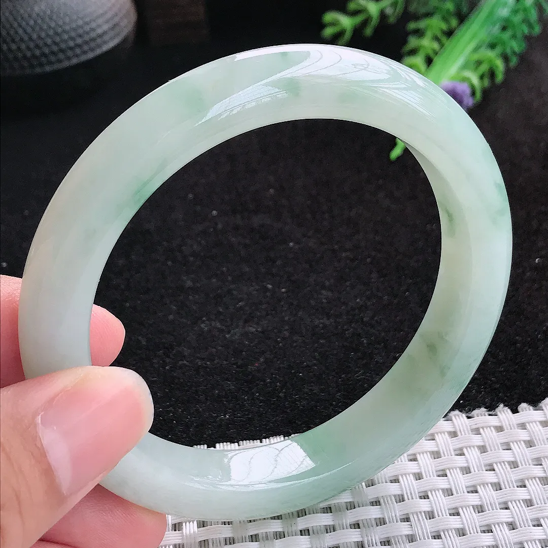 自然光60/11.5/9.3老坑冰润水灵飘花大圈口手镯玉镯百搭妈妈