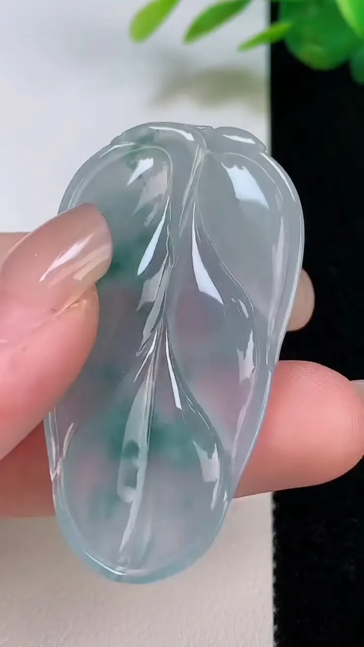 天然A货翡翠冰种飘花金枝玉叶 叶子吊坠，尺寸49-27.2-4.2，重量:10.33g
8月4日