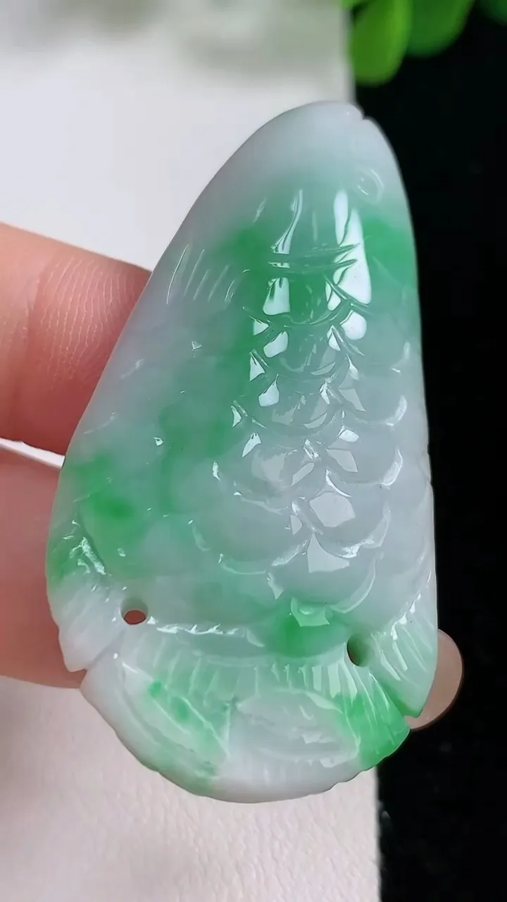 天然A货翡翠年年有余吊坠，尺寸51-26.5-10，重:18.71g
8月19日