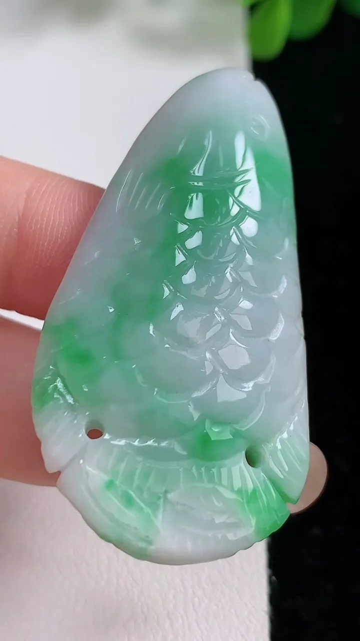 天然A货翡翠年年有余吊坠，尺寸51-26.5-10，重:18.71g
8月19日