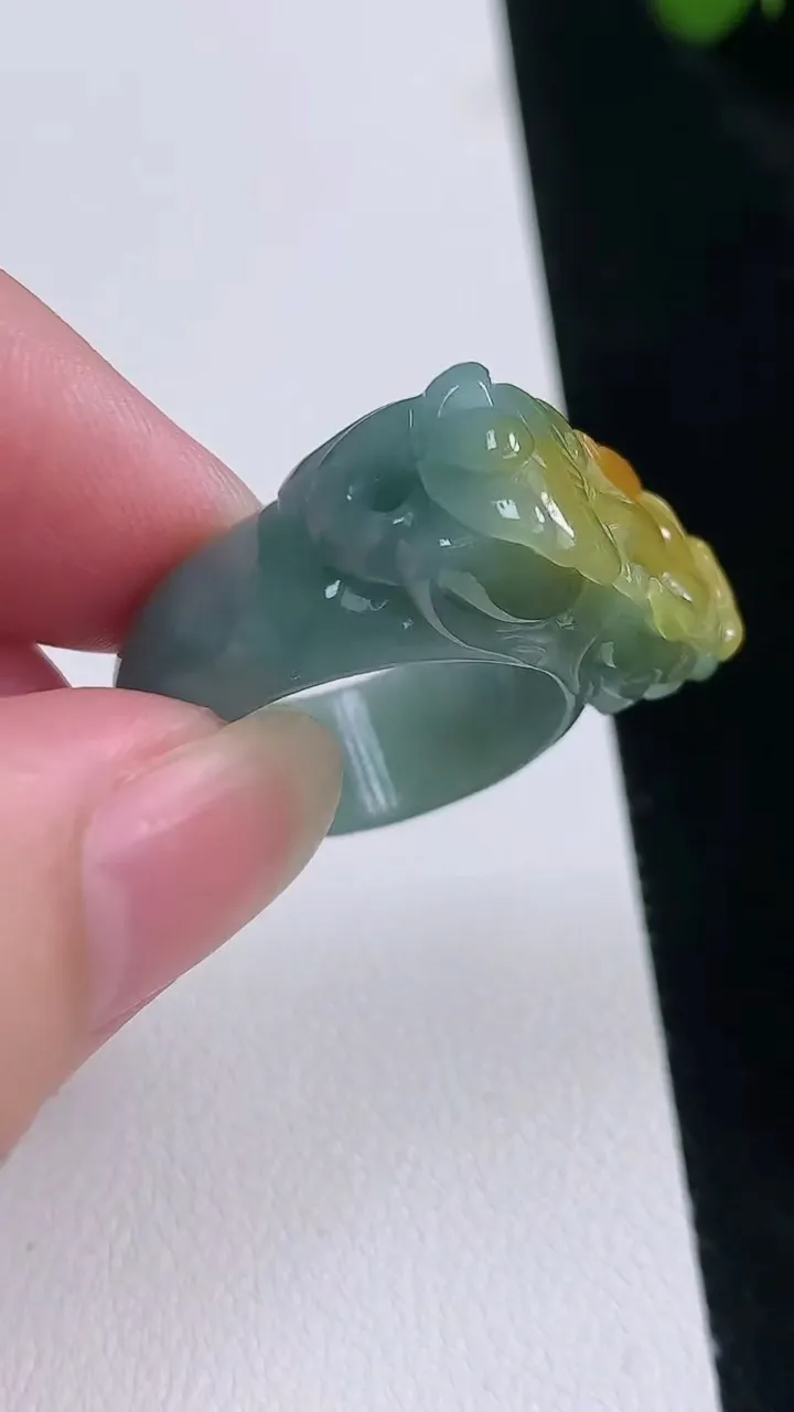 天然A货翡翠双彩貔貅指环扳指，尺寸 29.2，重:10.01g2025年8月22日
工厂直销收藏佳品,种好水足，色泽均匀，有种有色，上手高大气！