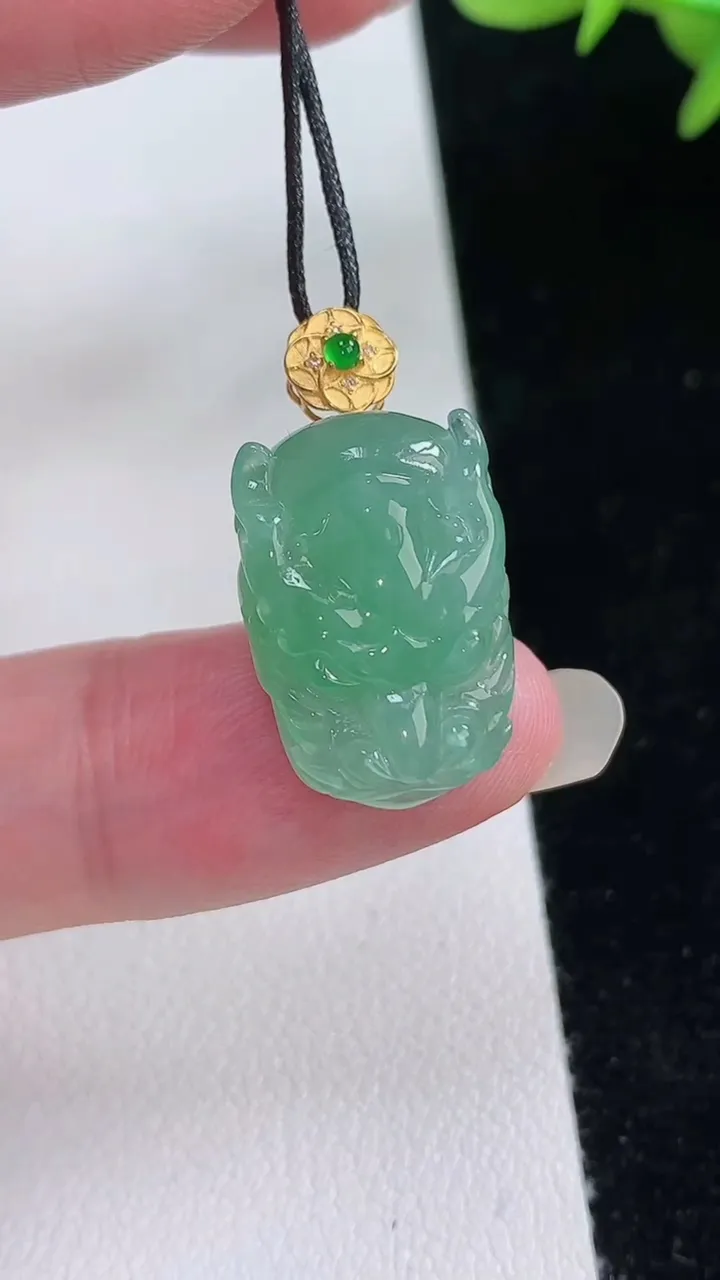 天然A货翡翠龙牌吊坠，尺寸19.2-13-7.4，重量:3.98g
8月24日