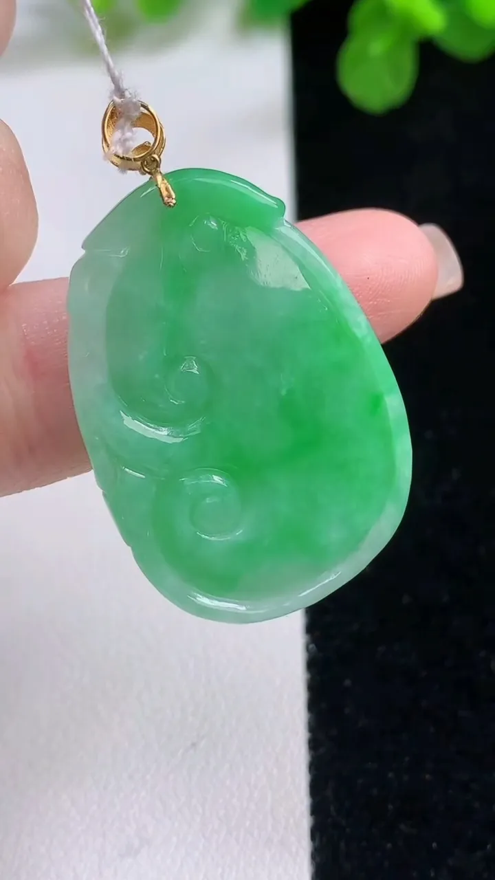 天然A货翡翠如意吊坠，尺寸32.7-23.2-4.2，重量:7.81g
8月26日