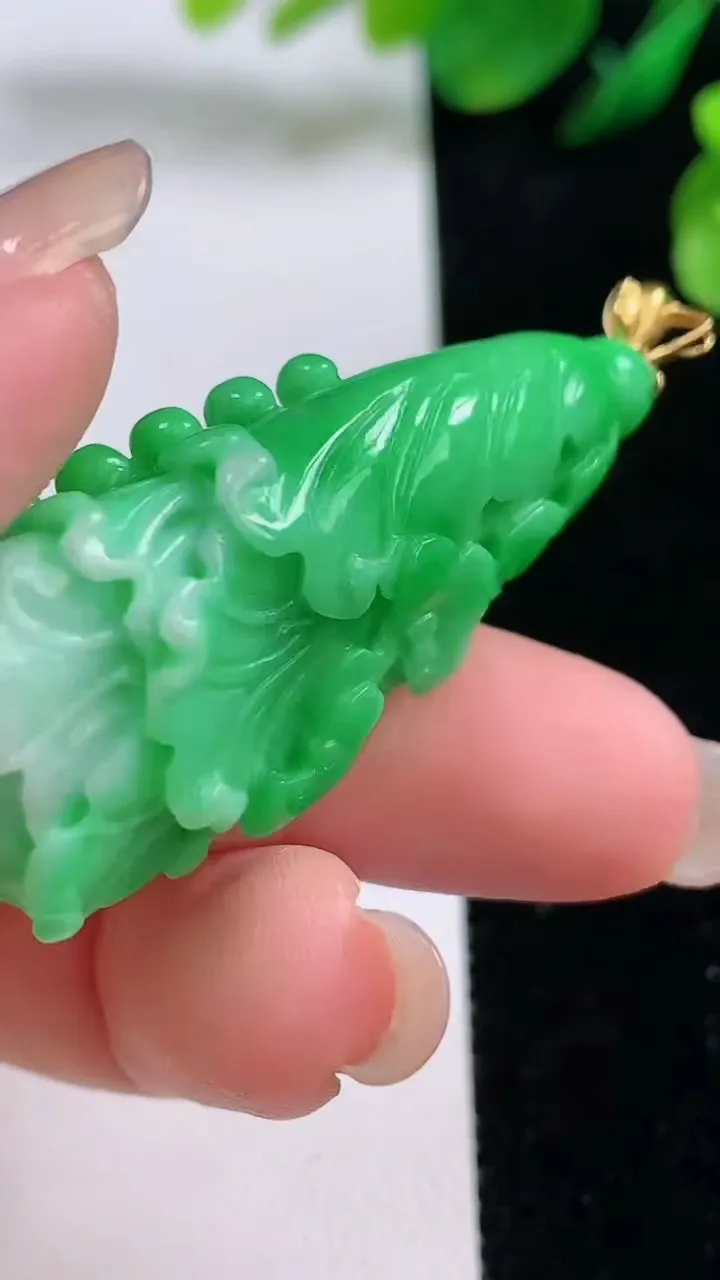 天然A货翡翠白菜吊坠，尺寸46-21-11.6，重量:19.24g
8月28日