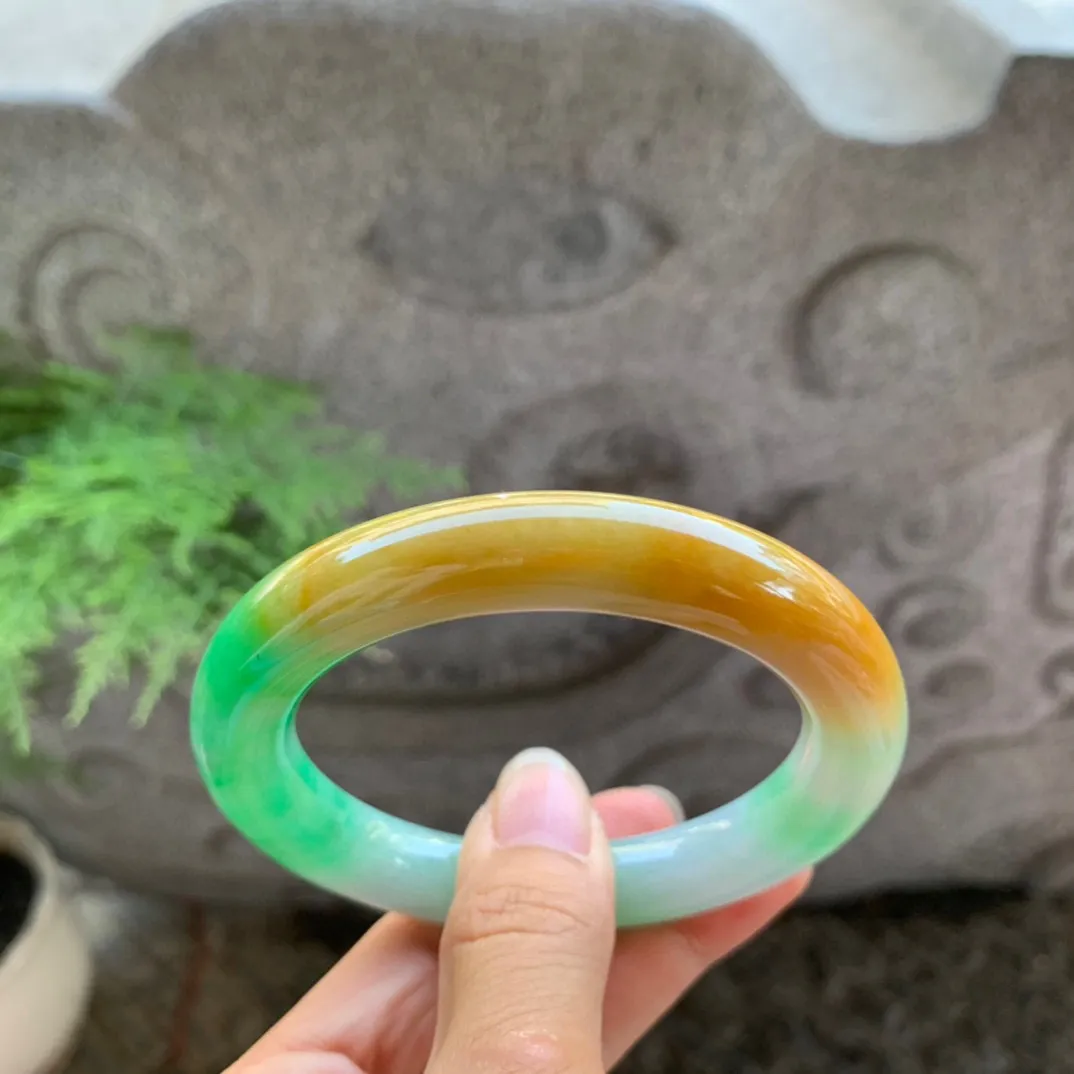 圈口57-10.9 【黄加绿圆条手镯】圆条57 58可戴