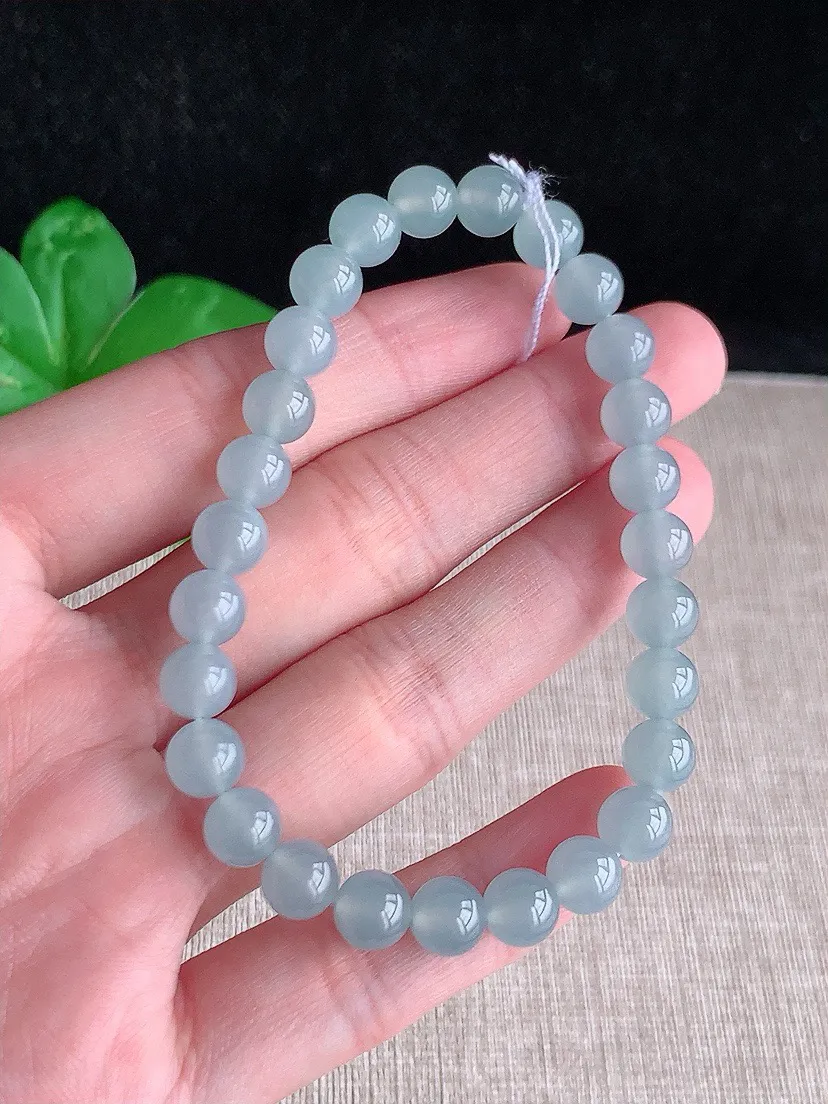 a货翡翠老坑冰种晴底圆珠佛珠手串27颗 尺寸7mm 重量16.50g 0731